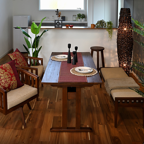 チーク無垢材 ローダイニングテーブル ACT477KA サンフラワーラタン