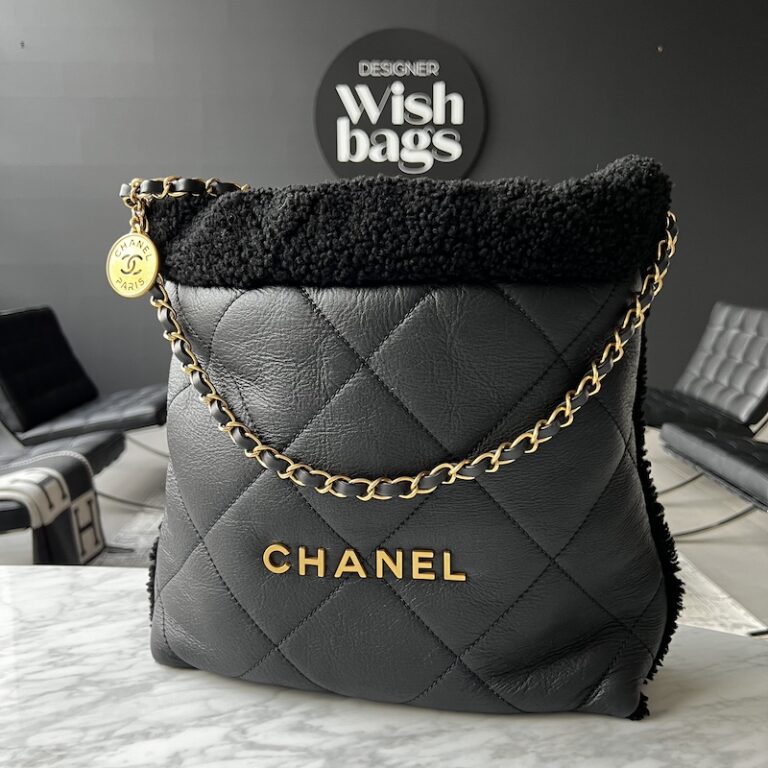 Chanel 22 Black Shearling Small Gold hdw - Designer WishBags - now