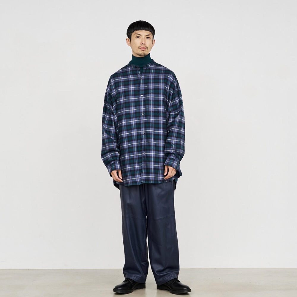 Graphpaper) Check Flannel Oversized Band Collar Shirt (GM233-50285