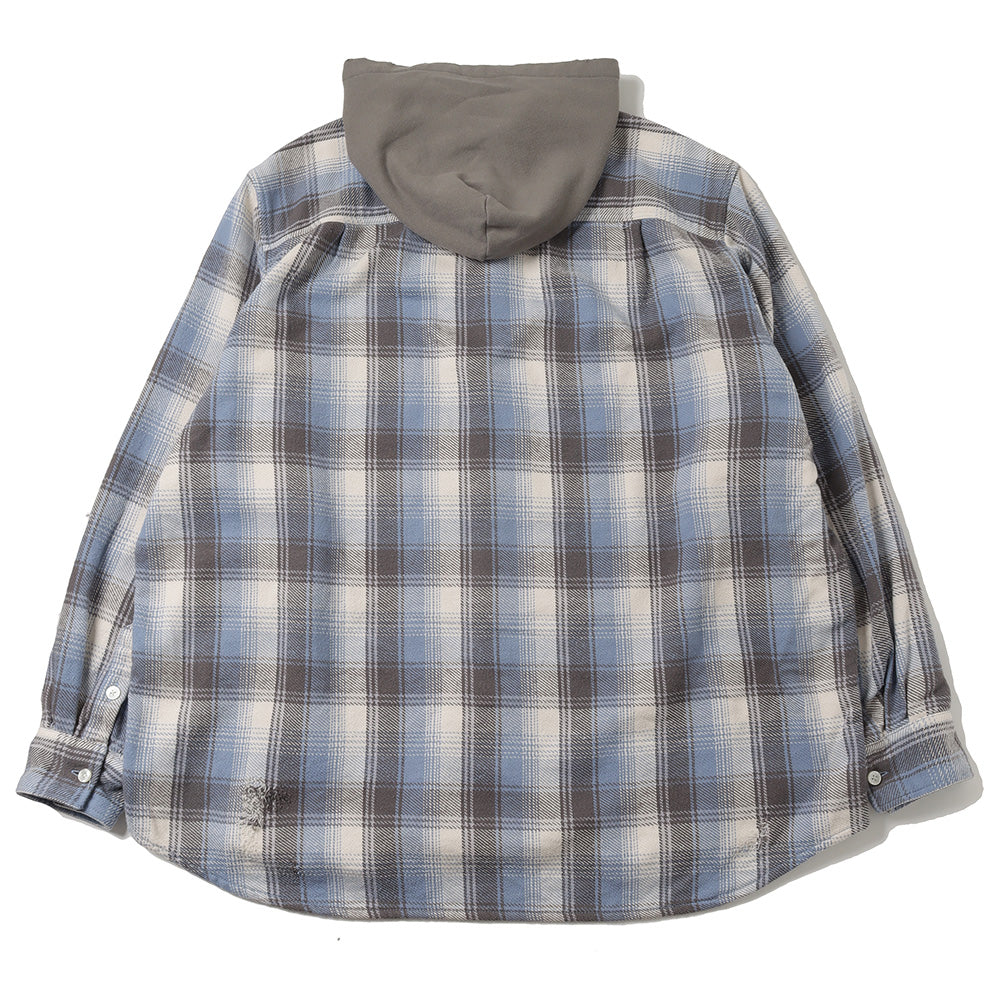 Distressed Check Shirts Hoodie (BLUE) (G13SH041-BLUE) | KAMIYA