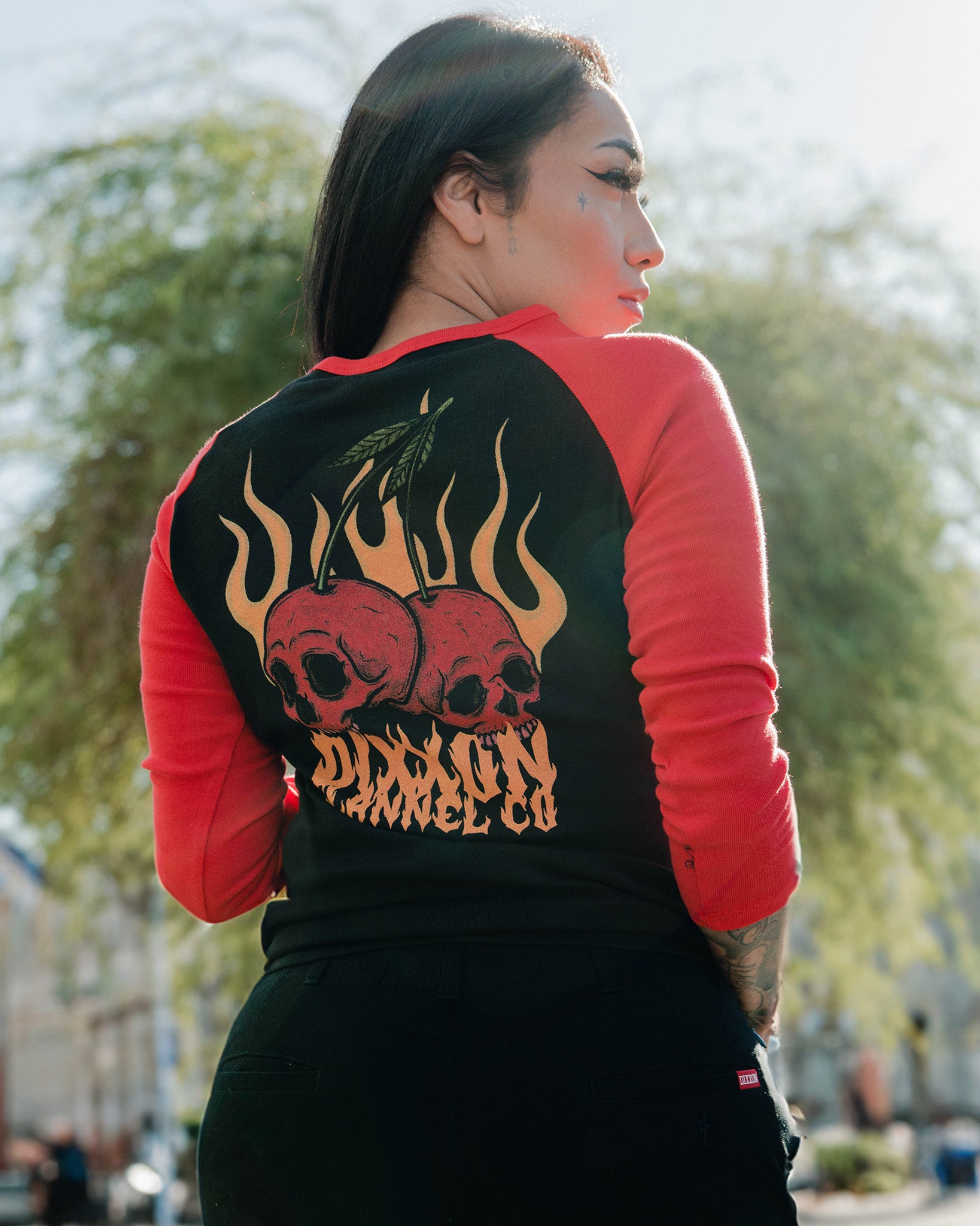 Cherry Bomb Raglan Tee - Black & Red | Dixxon Apparel