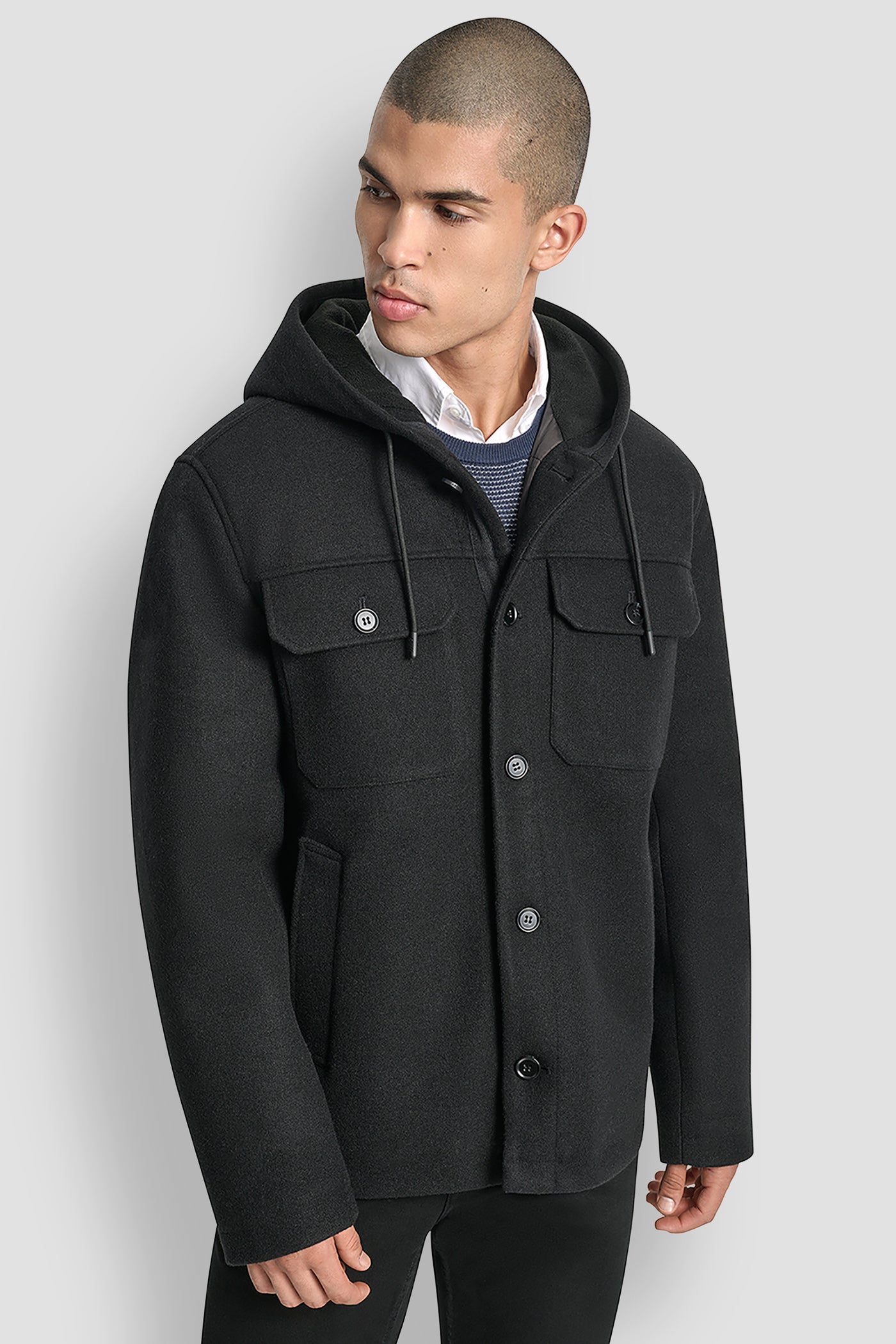 Faux Wool Hooded Shirt Jacket | Shirt Jacket | DKNY