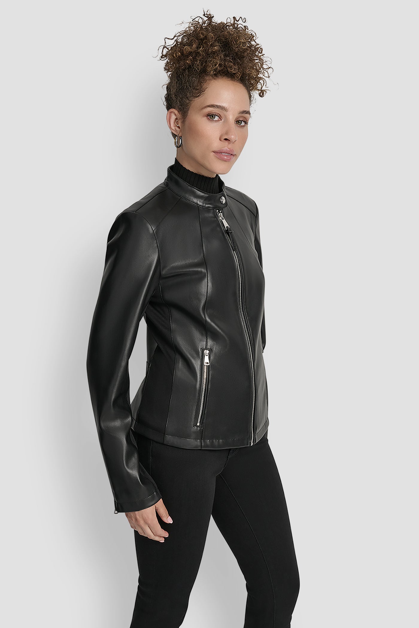 Faux Leather Moto Jacket With Snap Collar | Moto | DKNY