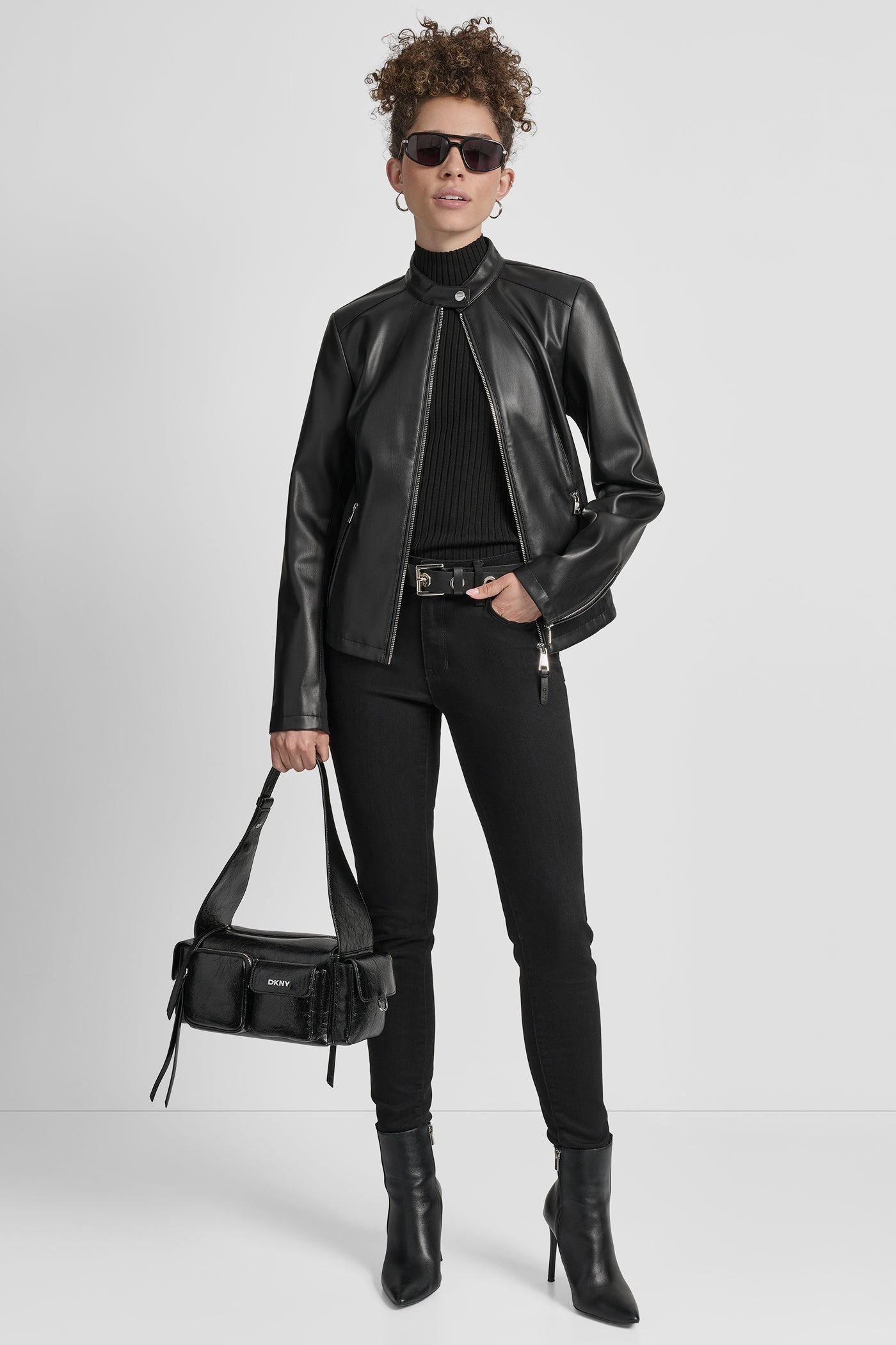 Faux Leather Moto Jacket With Snap Collar | Moto | DKNY