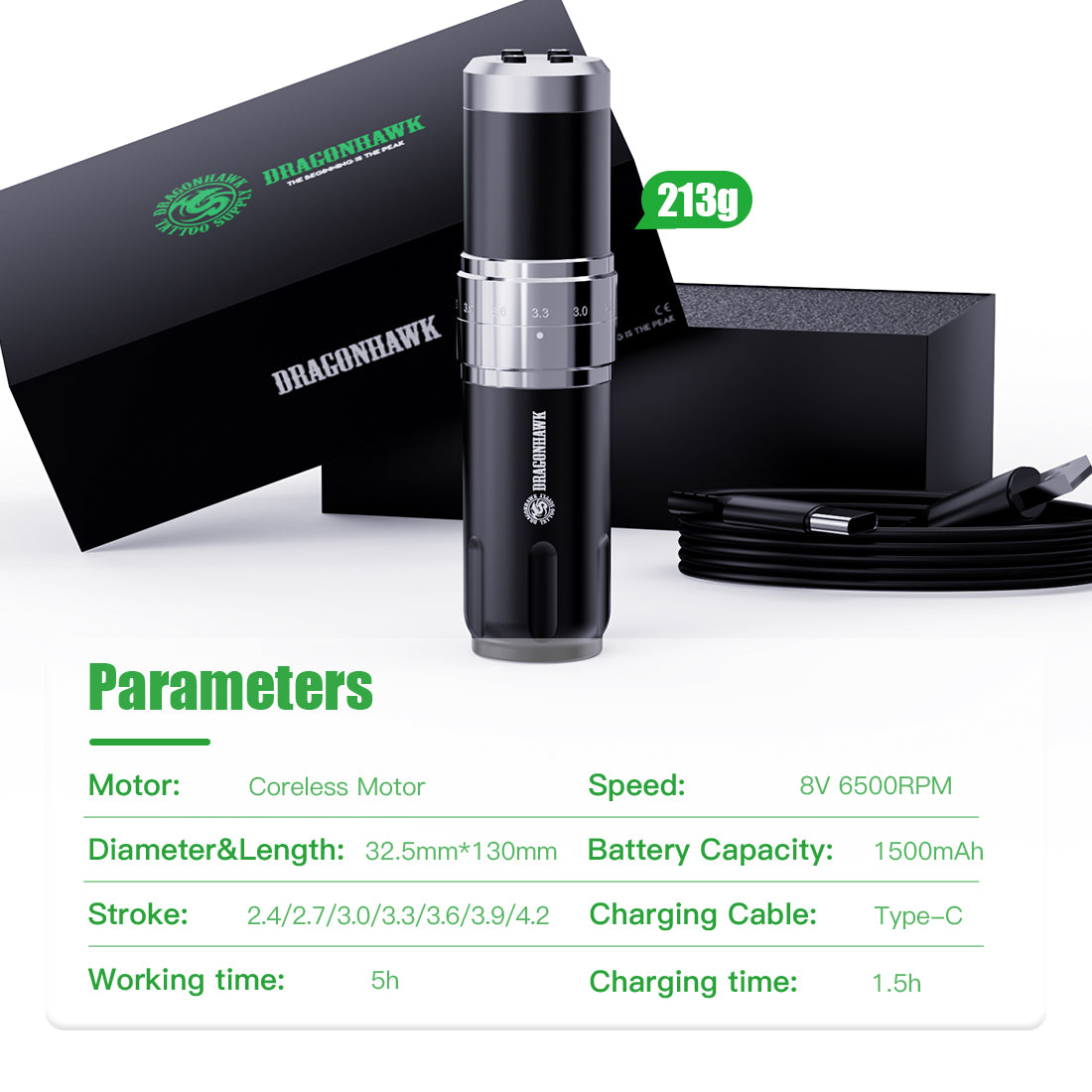 Dragonhawk ワイヤレス タトゥー ペン マシン キット