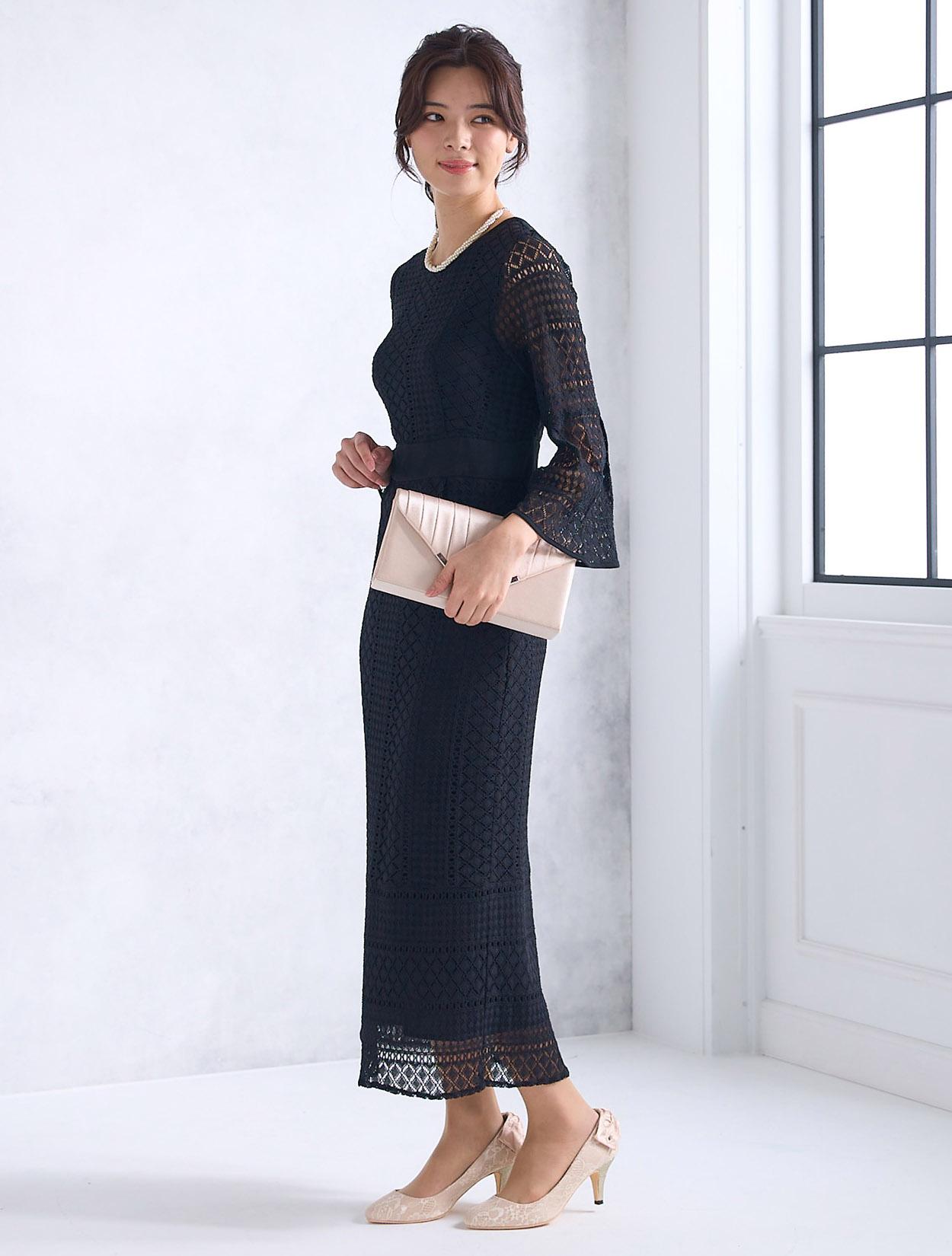 M/L】レース7分袖タイトドレス（ブラック）DPSET0440のレンタルページ