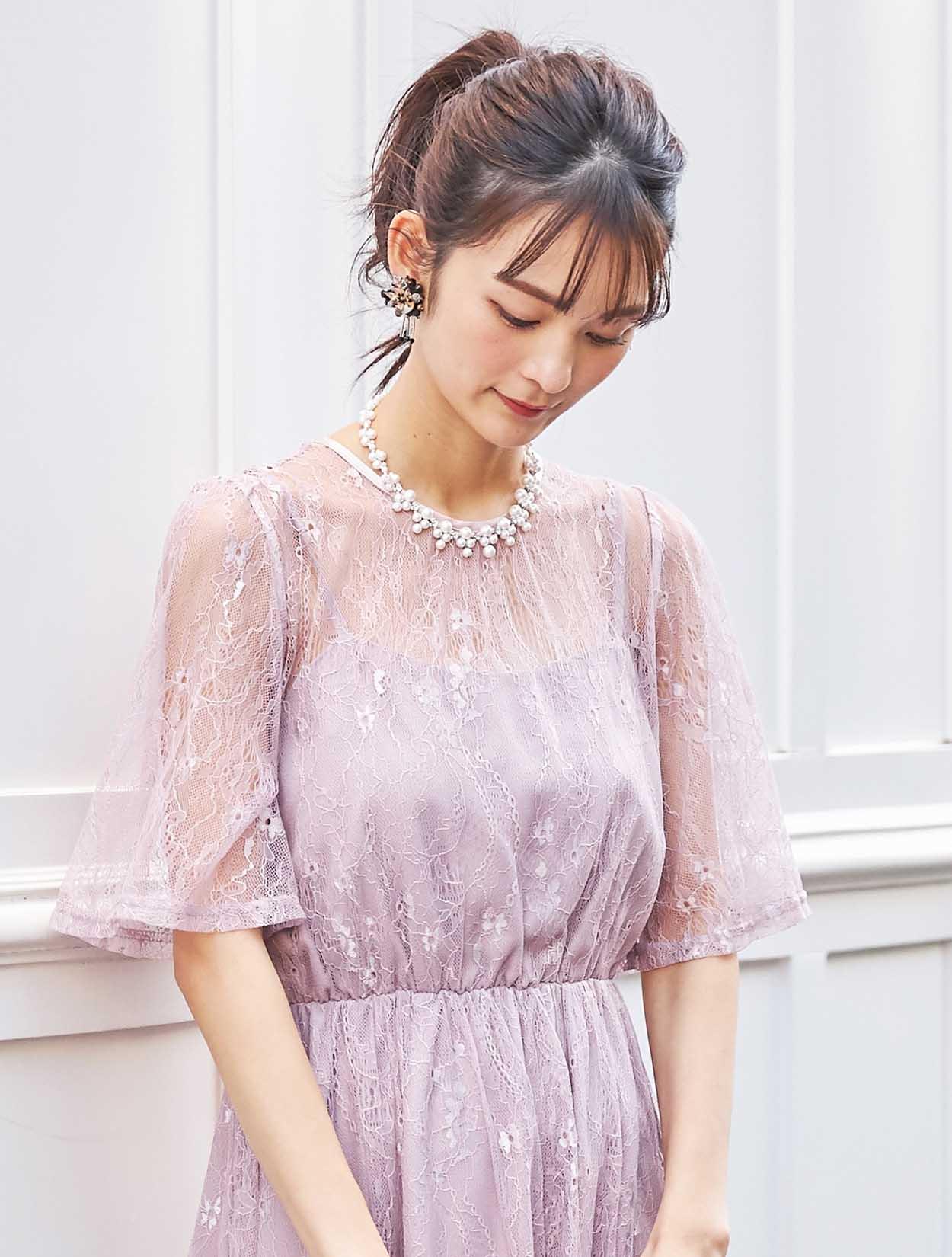 M】総レース5分袖ロングドレス（ピンク）DPSET0383のレンタルページ