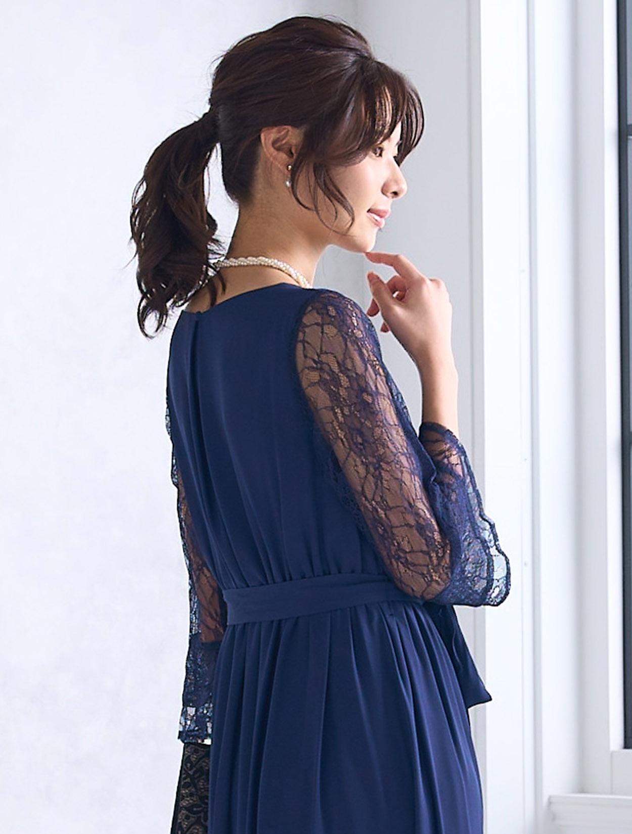 M/L】袖レースロングドレス（ネイビー）DPSET0468のレンタルページ