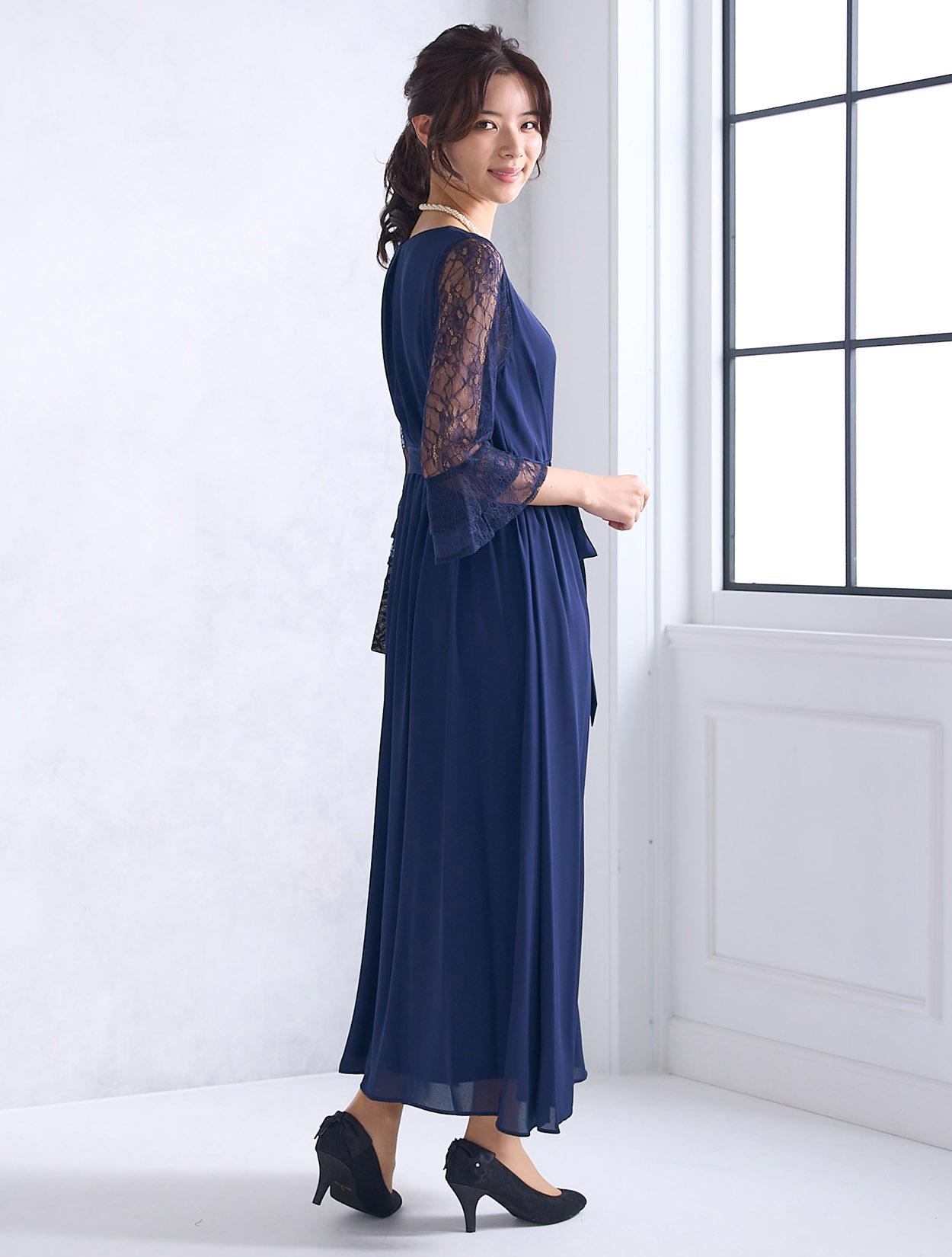 M/L】袖レースロングドレス（ネイビー）DPSET0468のレンタルページ