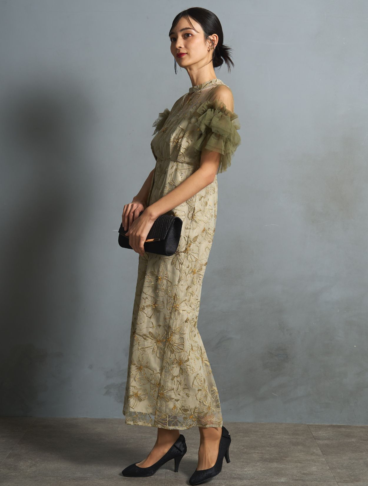 M/L】スパンコール刺繍レースドレス（ライトグリーン）DPSET0746の