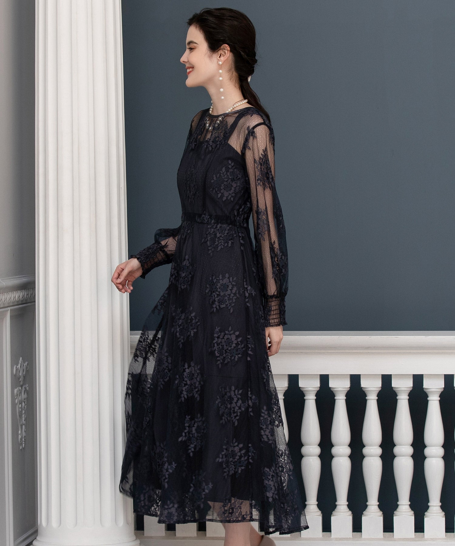 ワンピース ドレス アウター セット Aライン 重ね着 レース パーティー