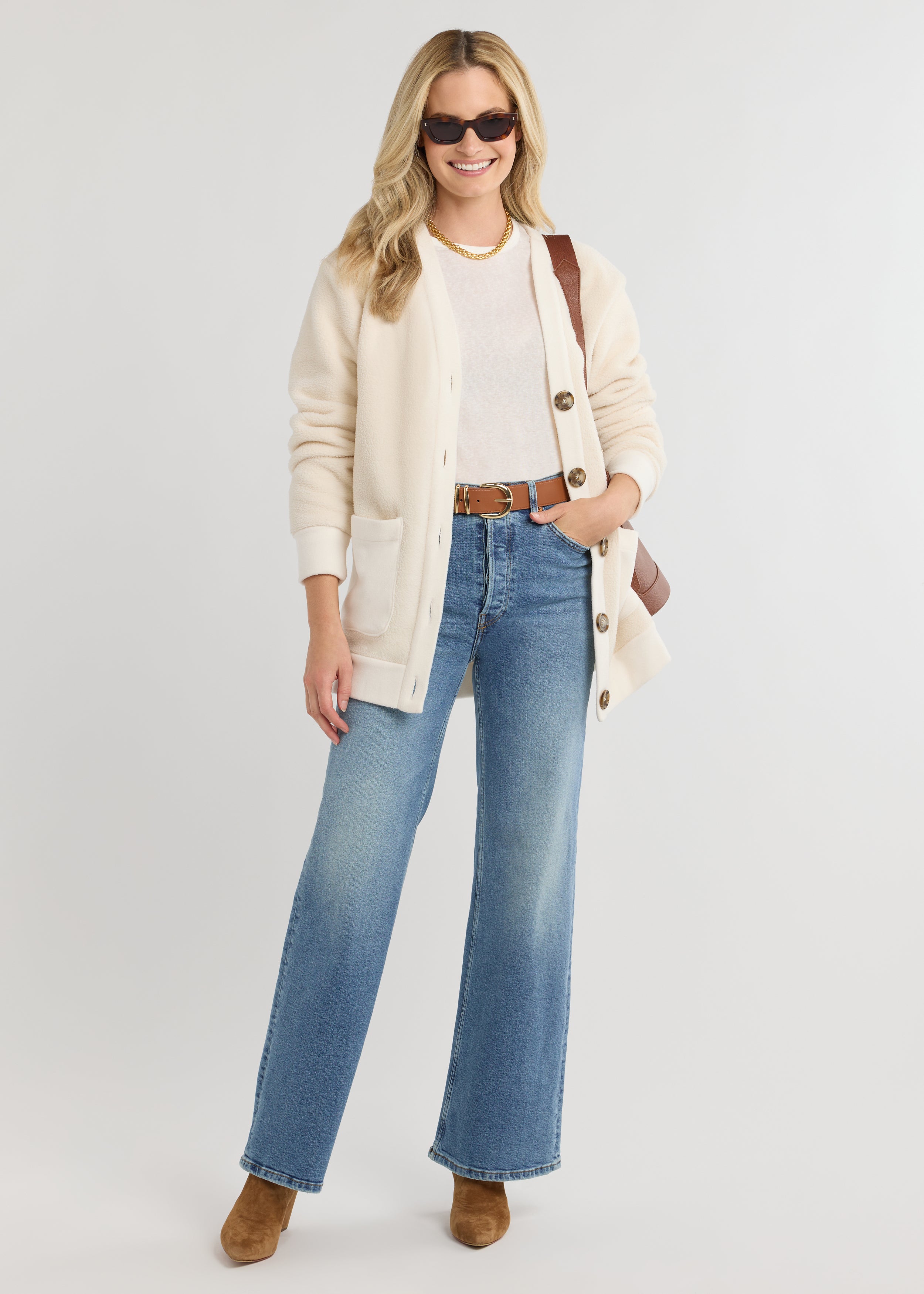 Maeve Cardigan in Sherpa Fleece (Cream) – Dudley Stephens