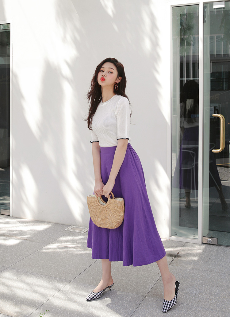 リネン混フレアロングスカート・全4色 | レディースファッション通販