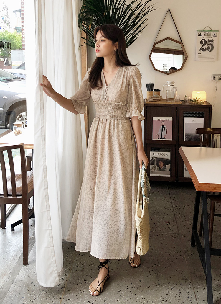 ドットウエストシャーリングロングワンピース・全2色 | レディース