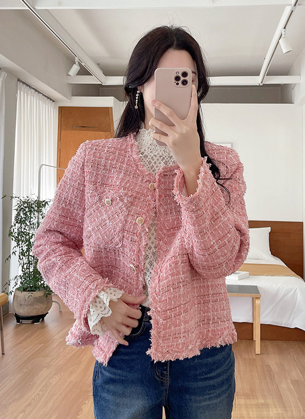 ノーカラーポケットツイードジャケット | レディースファッション通販