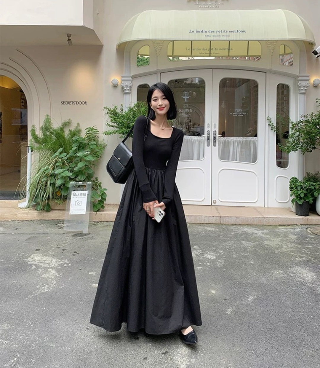 スクエアネックドッキングフレアワンピース | レディースファッション