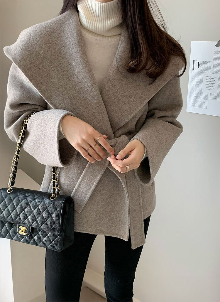 ストラップ付ビッグカラーオープンハーフコート | レディース