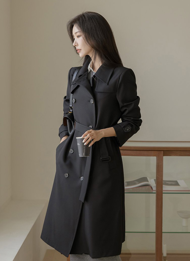 ベルト付ガンフラップダブルトレンチコート | レディースファッション