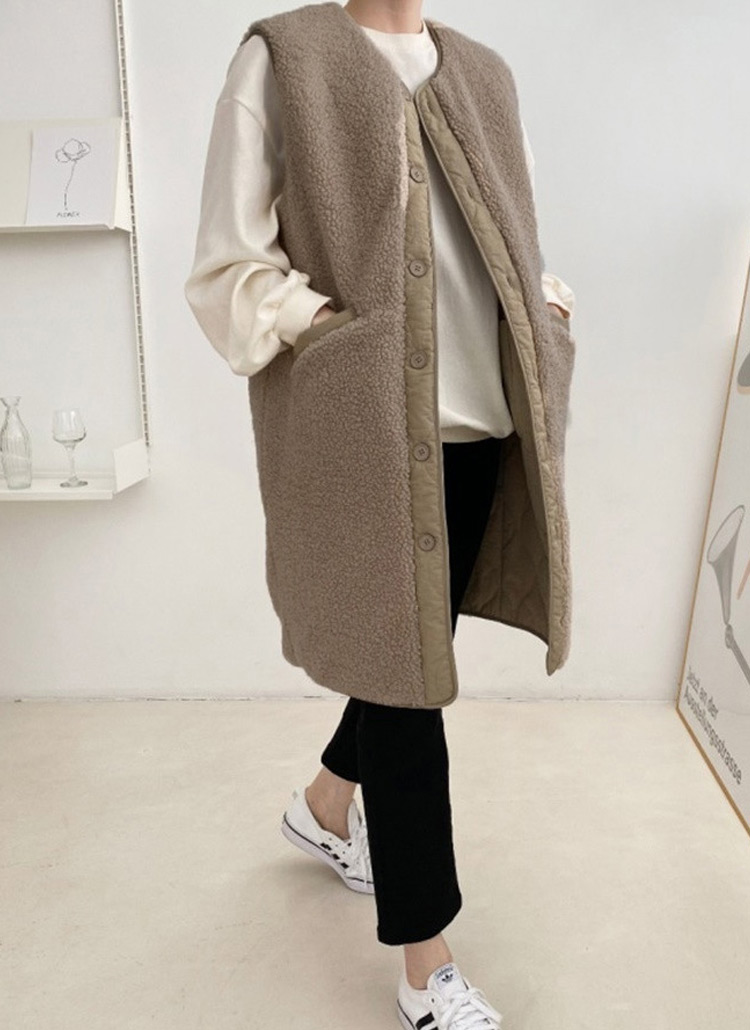 リバーシブルキルティングボアロングベスト | レディースファッション