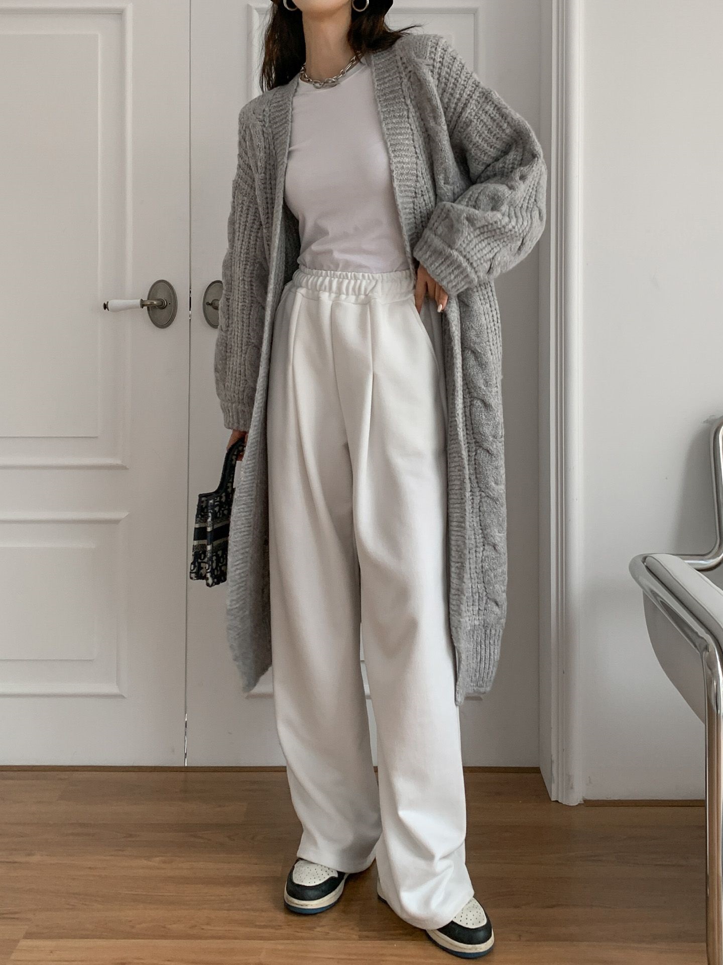 ウールケーブルニットオープンロングカーディガン | レディース