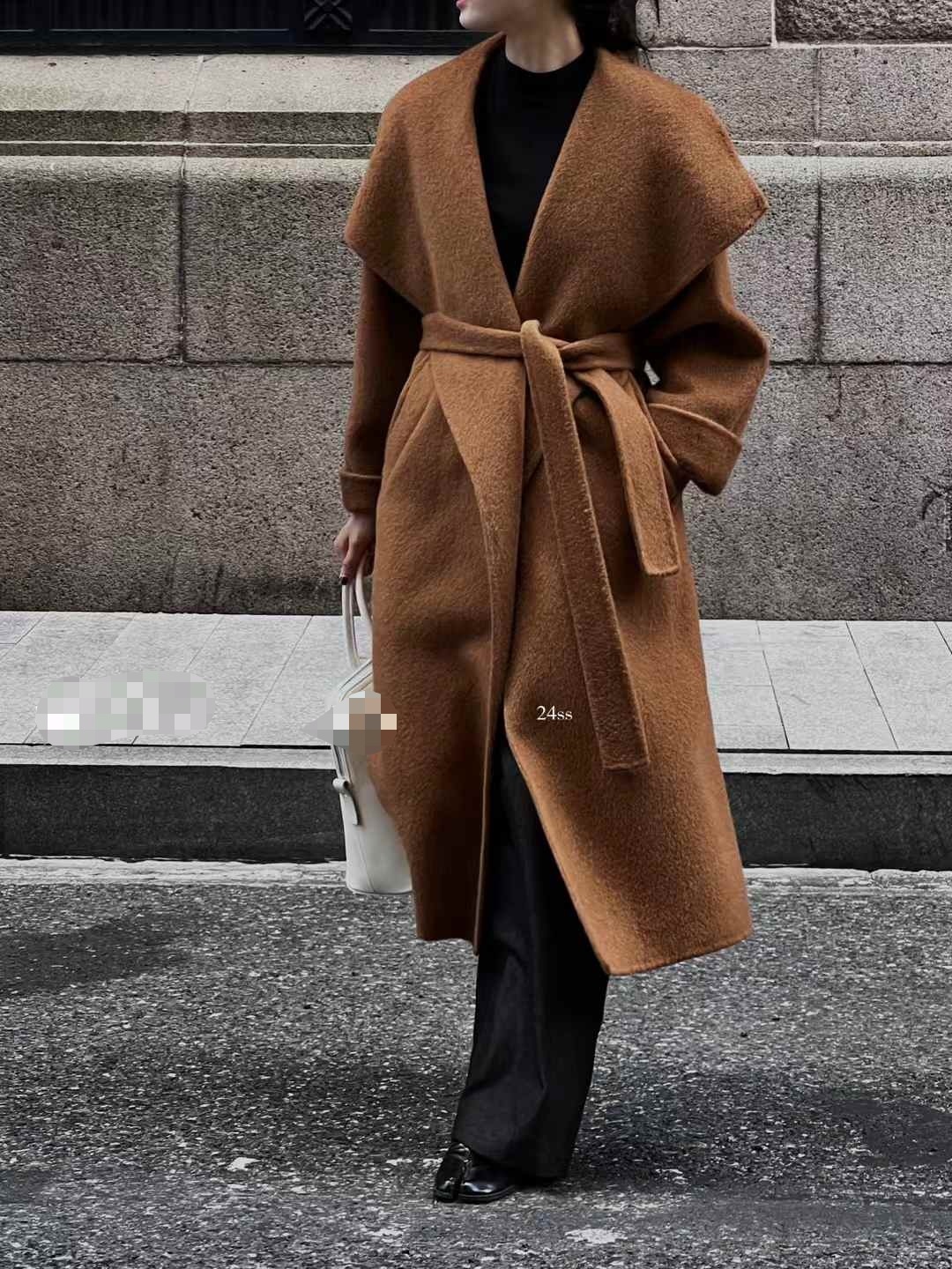 ストラップ付ウール混ショールカラーロングコート | レディース