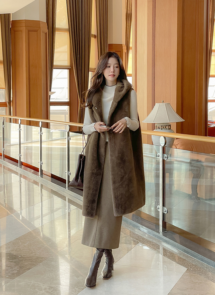 エコファーフードロングベスト | レディースファッション通販 - DHOLIC