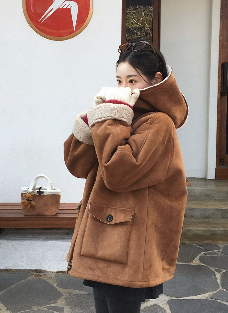 beidelli made]ムートン風フードハーフジャケット | レディース