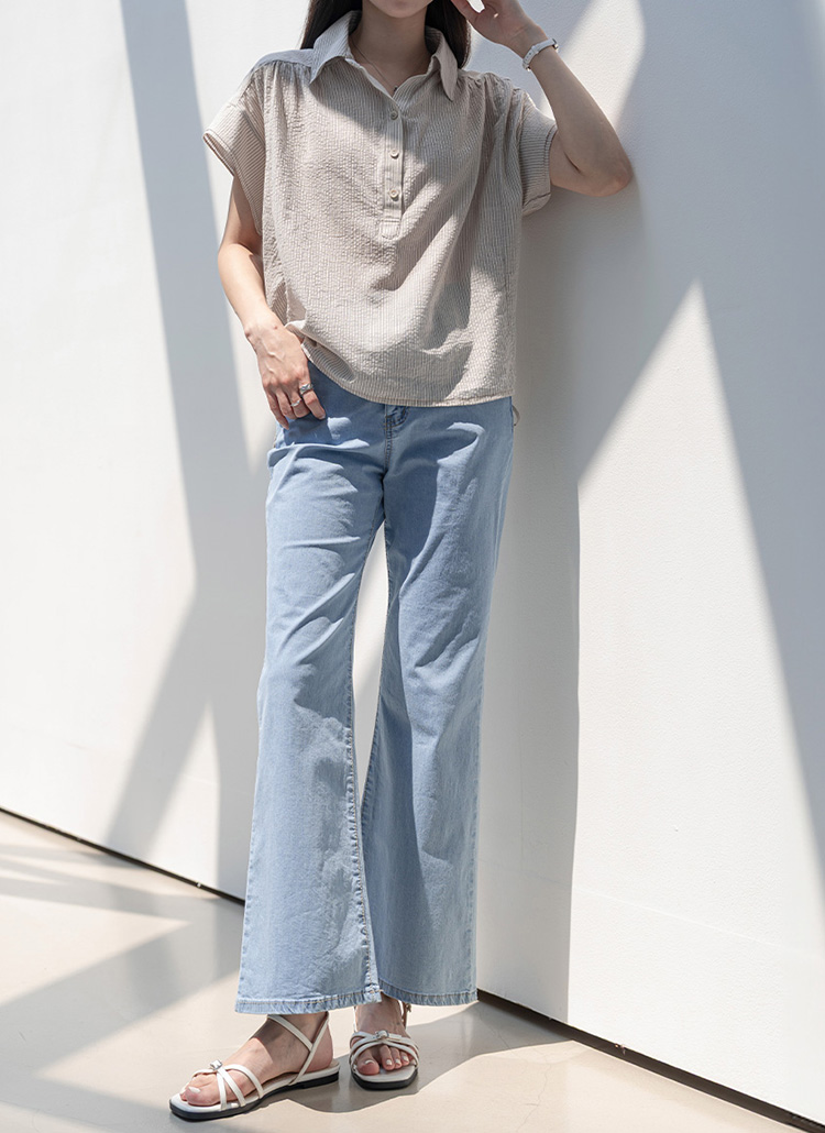 ブーツカットワイドライトブルーデニムパンツ | レディース