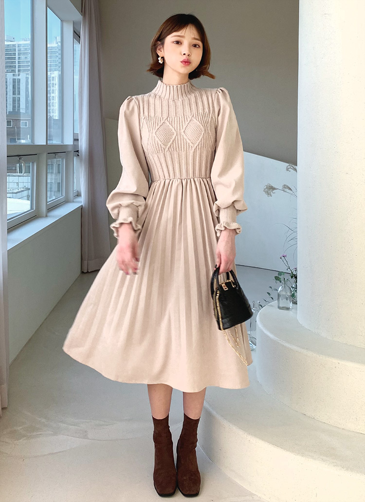 ニットコントラストワンピース | レディースファッション通販 - DHOLIC