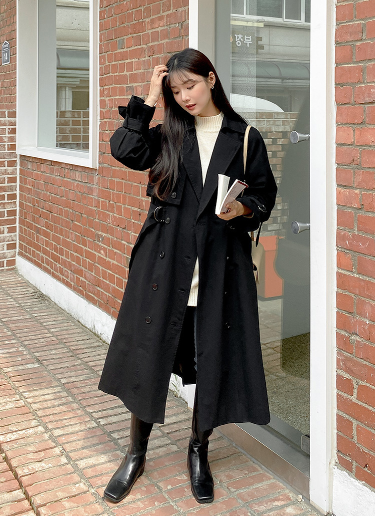 ベルト付ダブルロングトレンチコート | レディースファッション通販