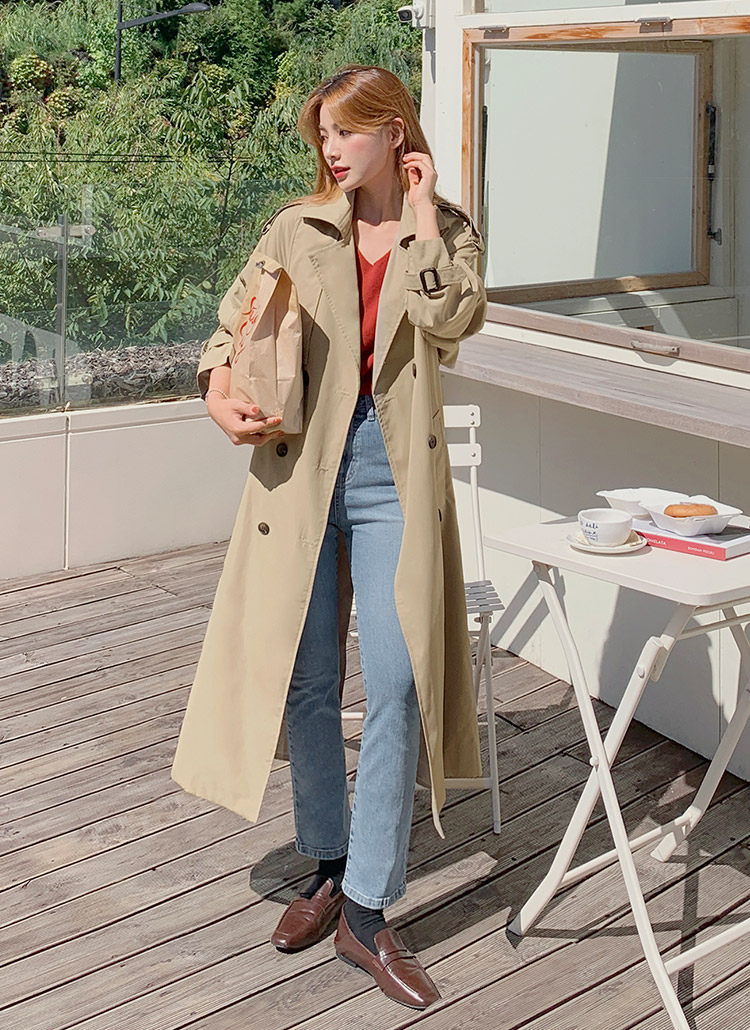 ベルト付エポレットロングトレンチコート | レディースファッション