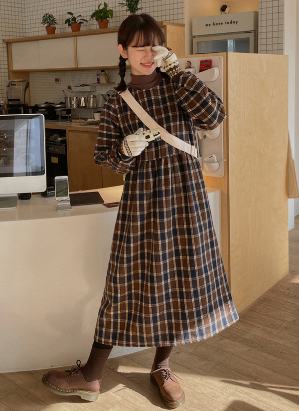 バックリボンチェックロングワンピース | レディースファッション通販