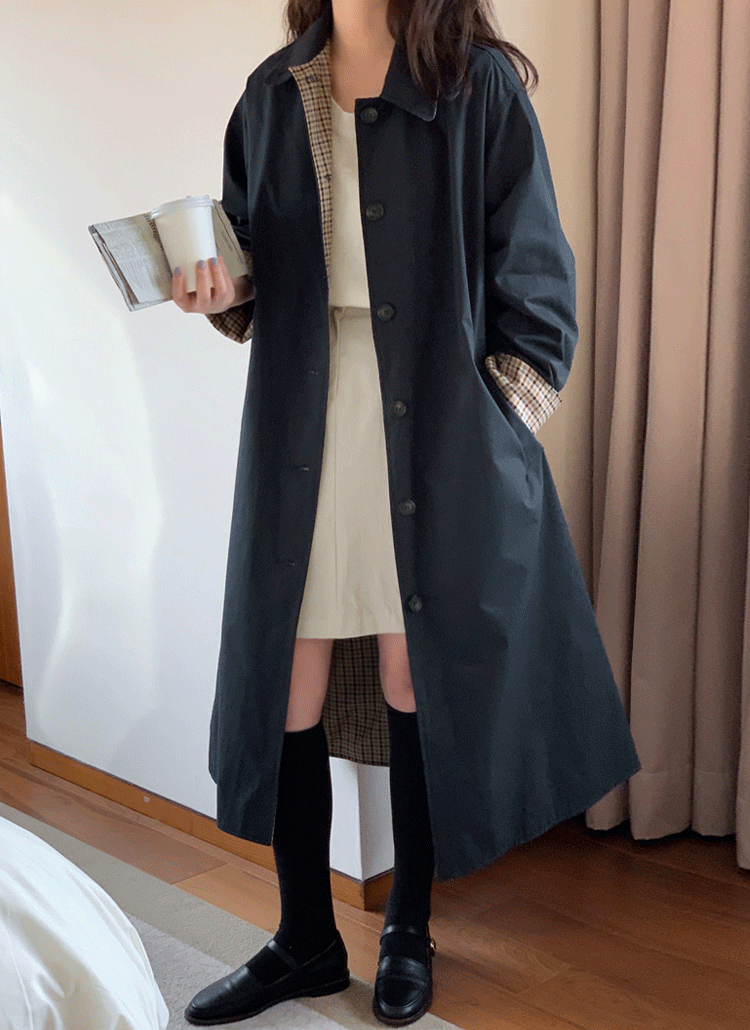 チェック柄裏地ロングコート | レディースファッション通販 - DHOLIC