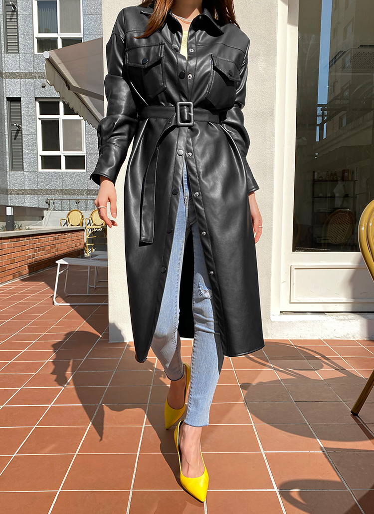 ベルト付フェイクレザーコート | レディースファッション通販 - DHOLIC