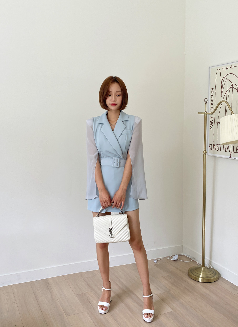 ベルト付シフォンスリーブオールインワン・全3色 | レディース