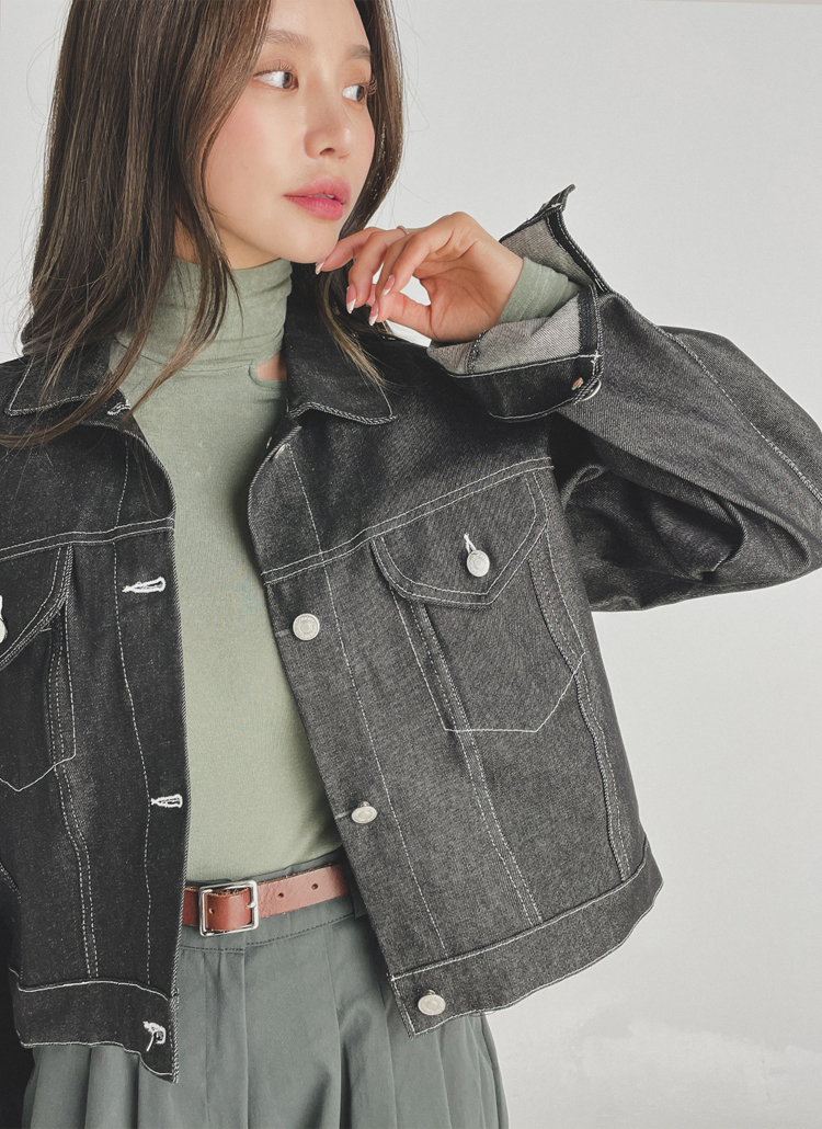 ステッチクロップドカラージャケット | レディースファッション通販