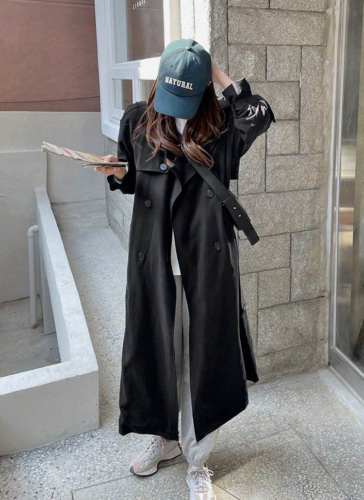 ベルト付ショルダーストラップトレンチコート | レディース