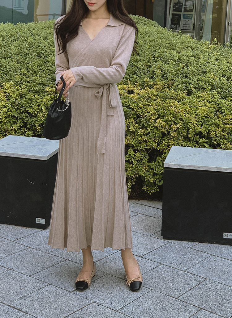 カシュクールプリーツニットワンピース | レディースファッション通販