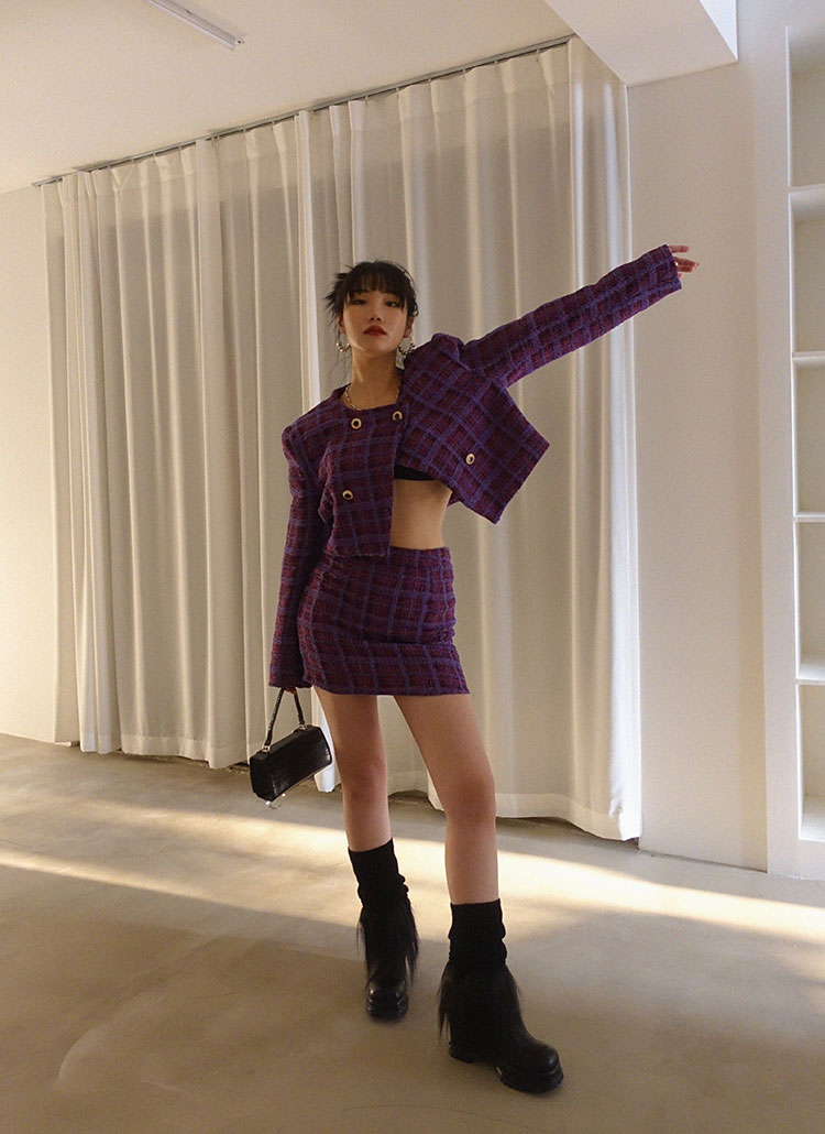 パープルツイードノーカラージャケット&スカートSET | レディース