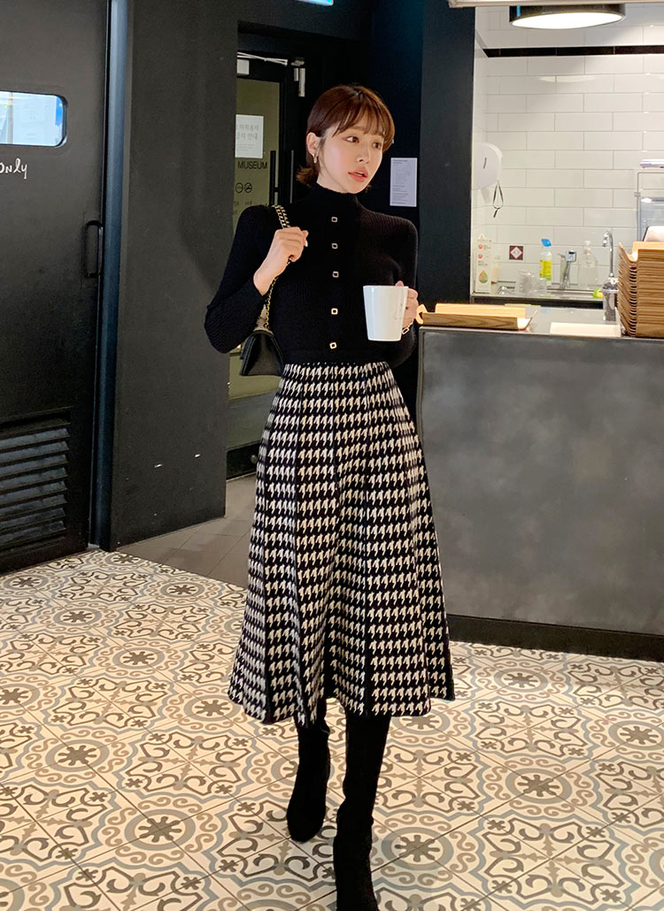 ハウンドトゥースチェックニットワンピース | レディースファッション