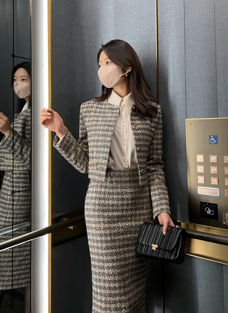 ツイードノーカラージャケット&スカートSET | レディースファッション