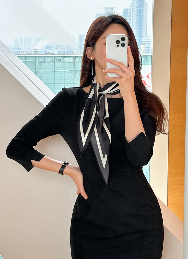 ボートネック7分袖タイトワンピース | レディースファッション通販