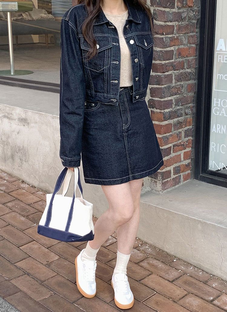 ステッチデニムジャケット&ミニスカートSET | レディースファッション
