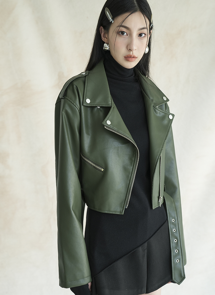 ジップスリーブライダースジャケット(KHAKI) | レディースファッション