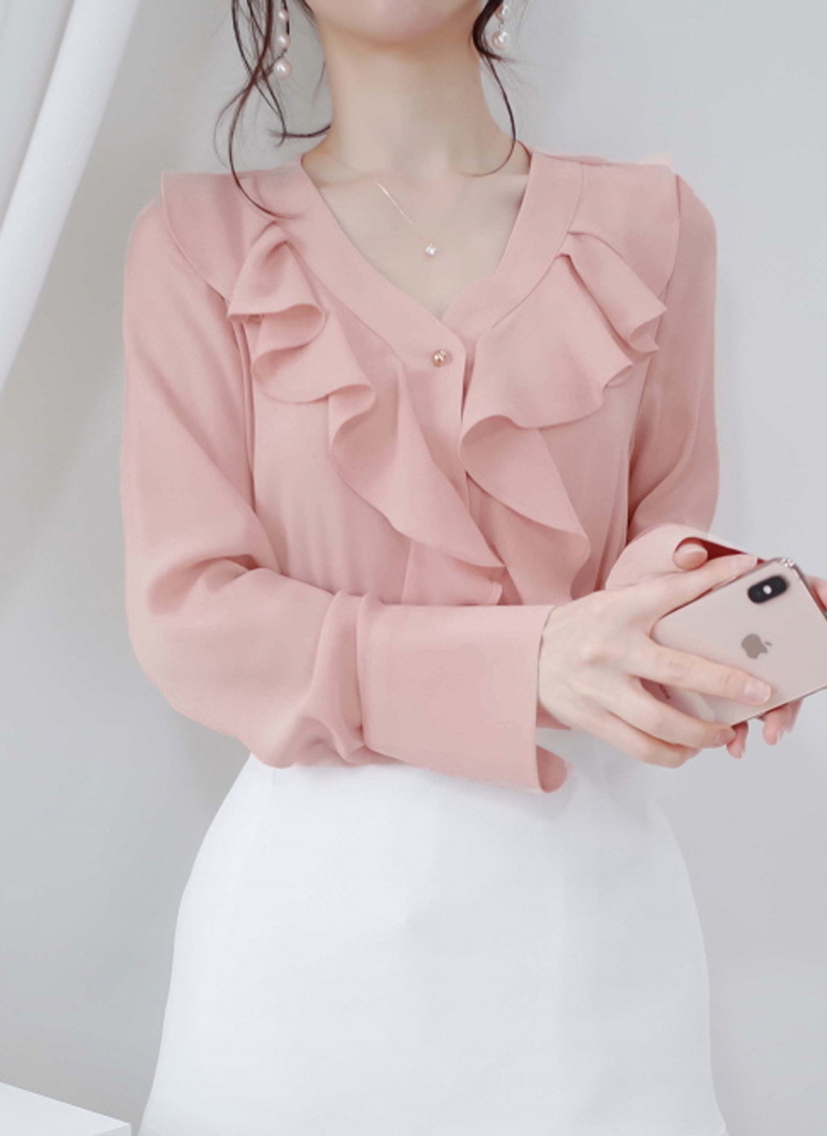 フリルVネックシフォンブラウス | レディースファッション通販 - DHOLIC