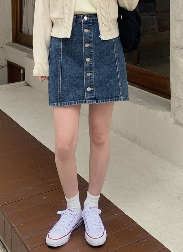 フロントボタンミニデニムスカート | レディースファッション通販 - DHOLIC