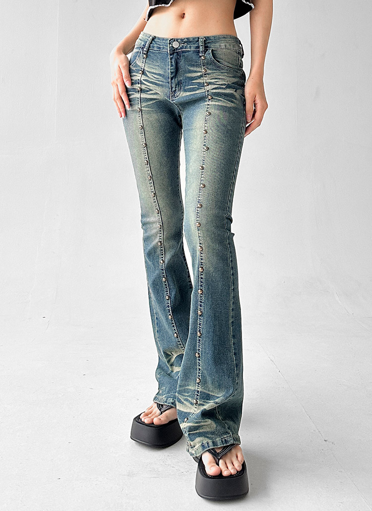 スタッズラインローライズデニムパンツ | レディースファッション通販