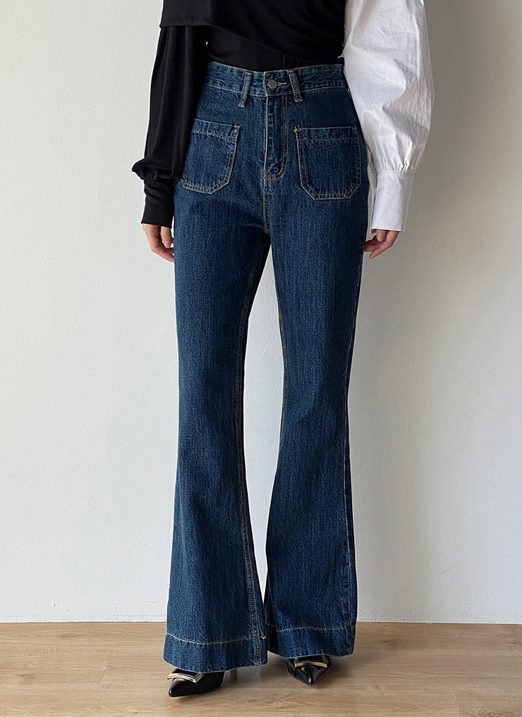 ステッチポケットフレアデニムパンツ | レディースファッション通販