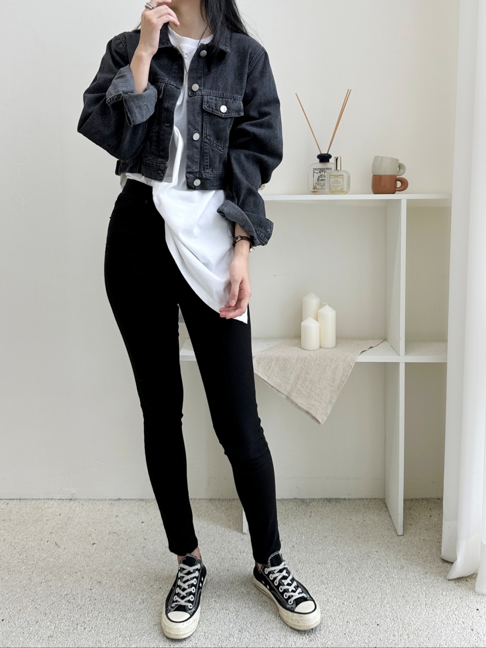 クロップドブラックデニムジャケット | レディースファッション通販