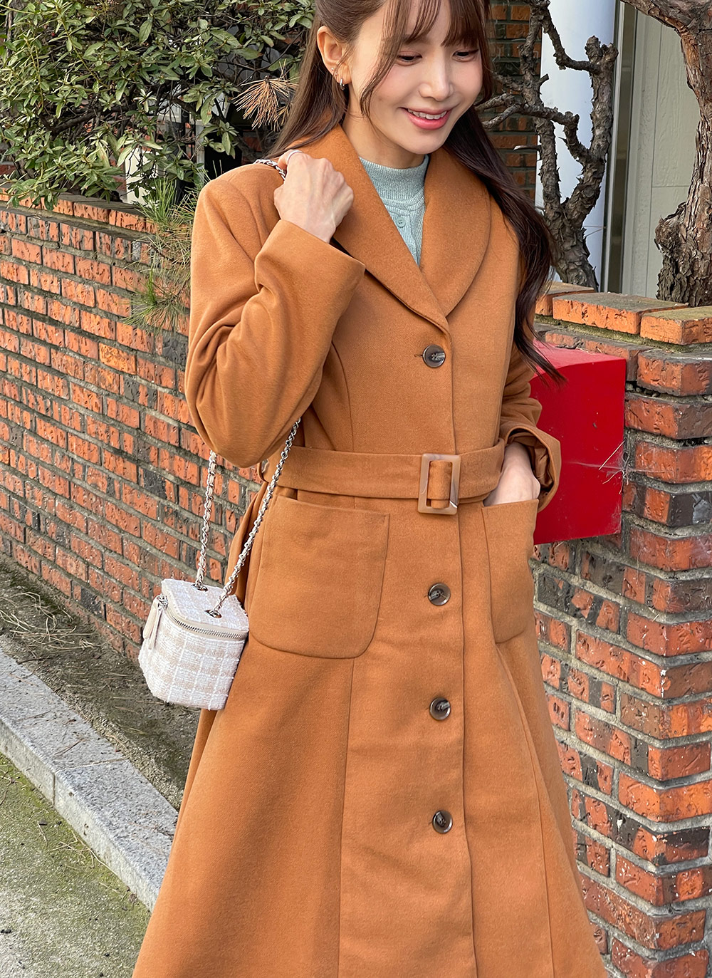 ベルト付ショールカラーAラインコート | レディースファッション通販